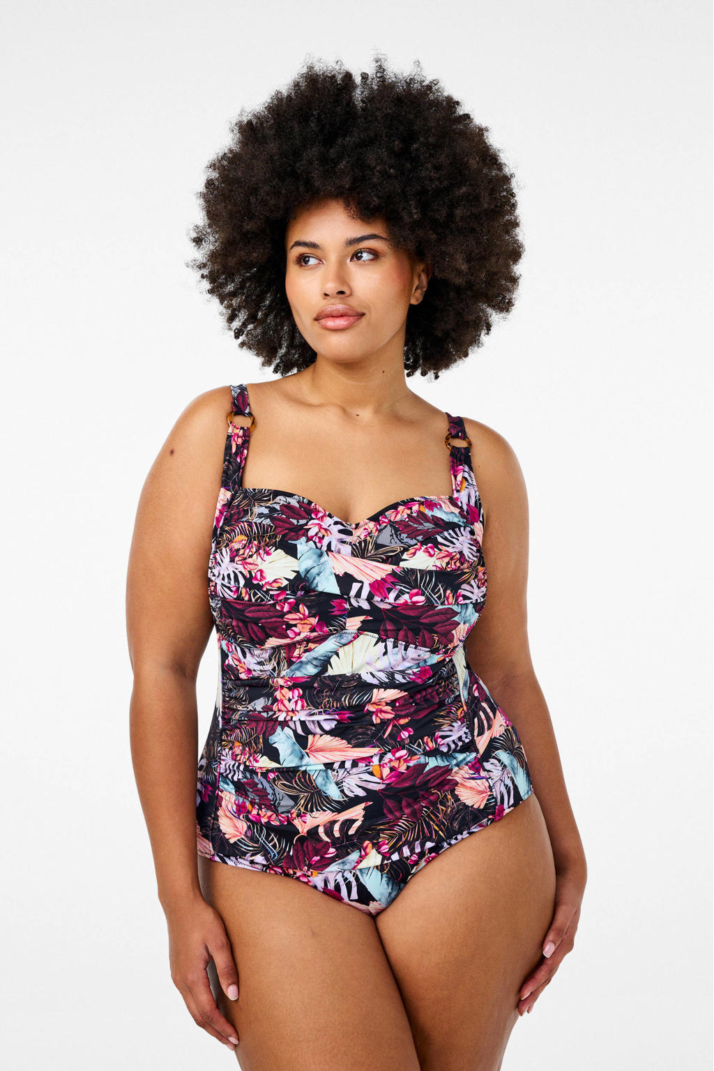 Zizzi corrigerend badpak CASDENIA zwart/roze/paars