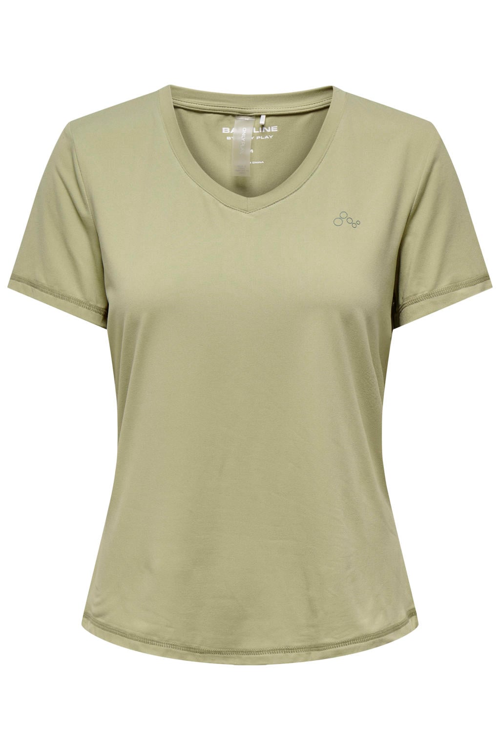 Groene dames ONLY PLAY sportshirt van polyester met effen, korte mouwen en V-hals