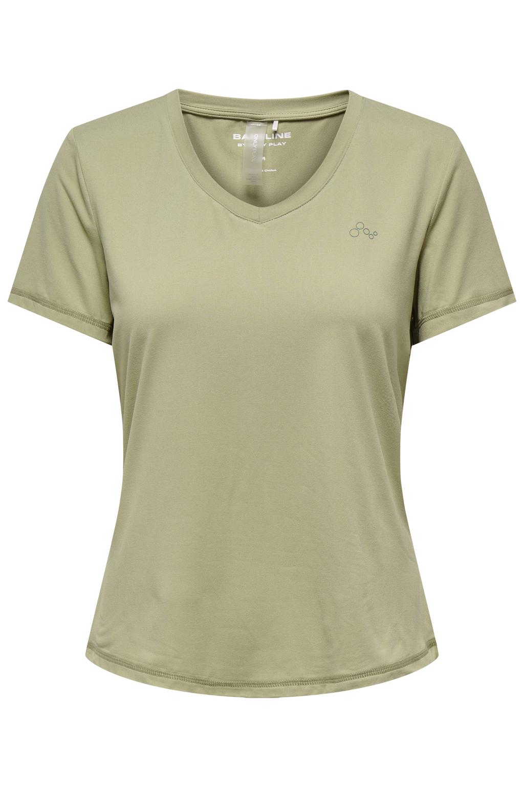 Groene dames ONLY PLAY sportshirt van polyester met effen, korte mouwen en V-hals