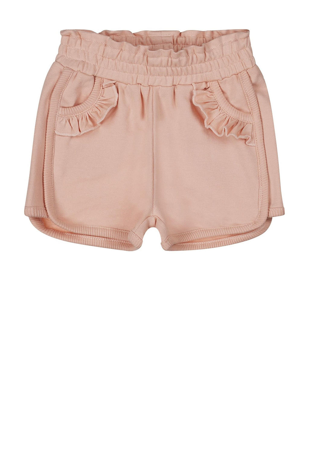 Zalmkleurige meisjes Dirkje sweatshort van katoen met elastische tailleband en effen