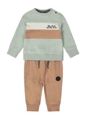 sweater + broek beige/lichtgroen/ecru