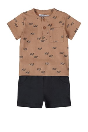 shirt + broek bruin/donkerblauw