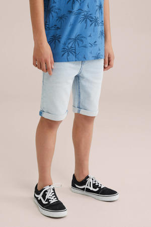 slim denim short light blue denim