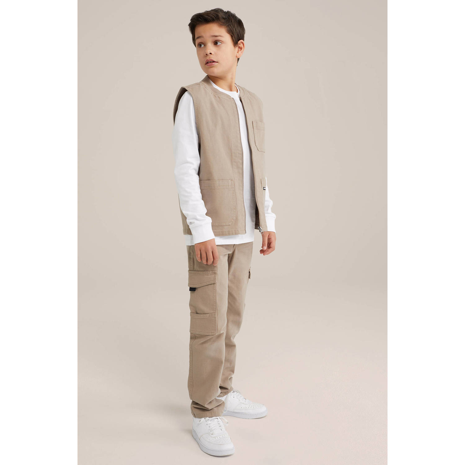 WE Fashion Blue Ridge straight cargo broek beige