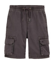 thumbnail: Grijze jongens WE Fashion straight cargo short van katoen met elastische tailleband met koord en effen