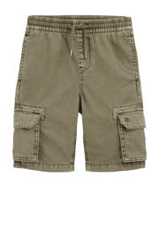 thumbnail: Kakikleurige jongens WE Fashion straight cargo short van katoen met elastische tailleband met koord en effen