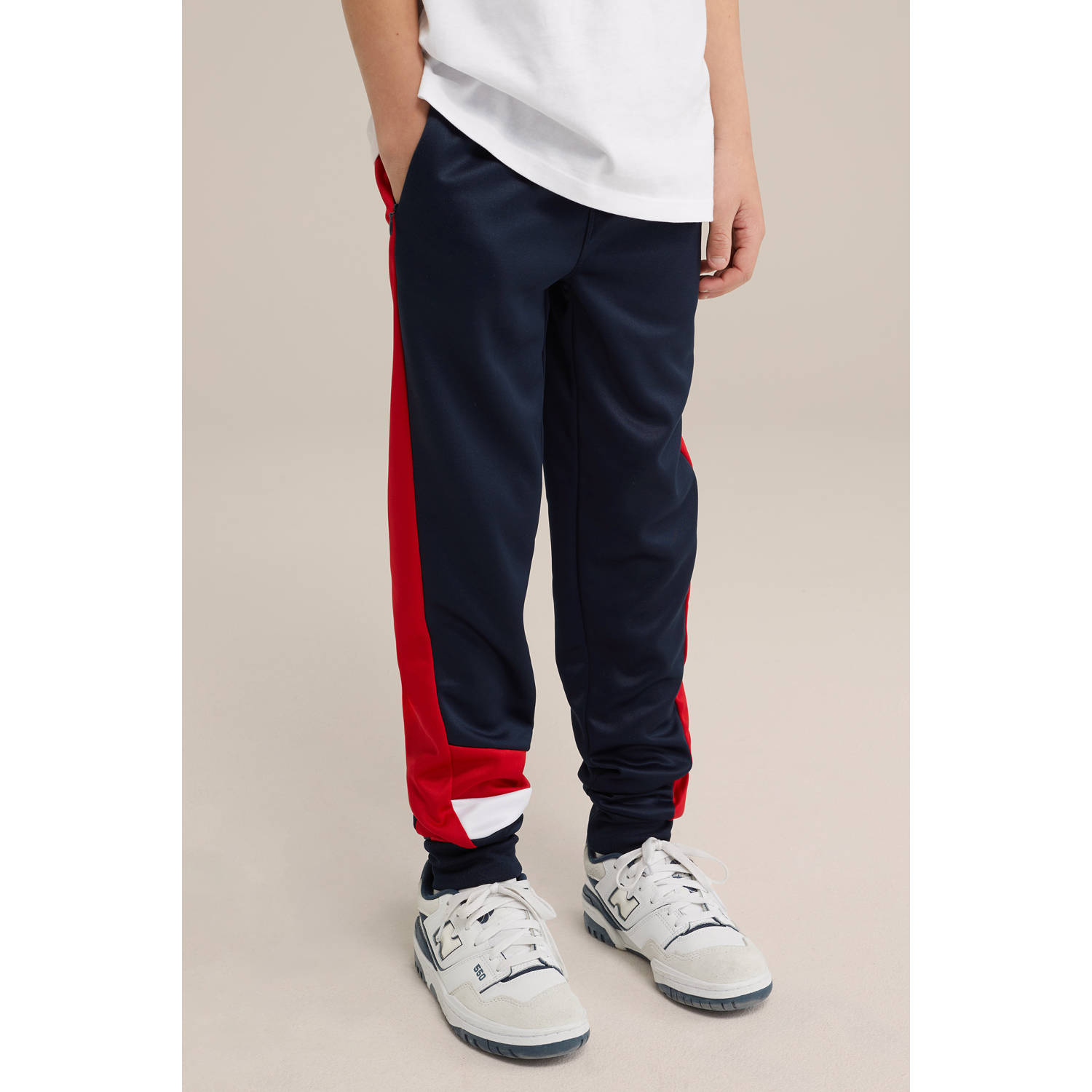 WE Fashion Bad Boys slim joggingbroek donkerblauw
