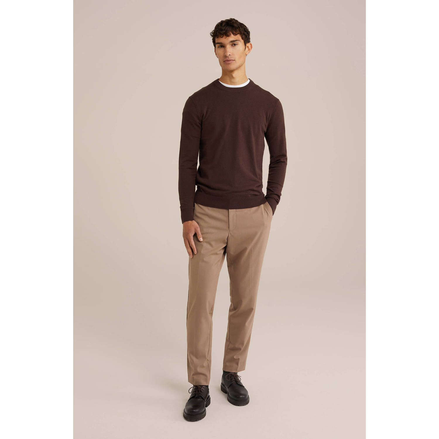 WE Fashion WE Fundamentals trui donkerbruin fijn gebreid