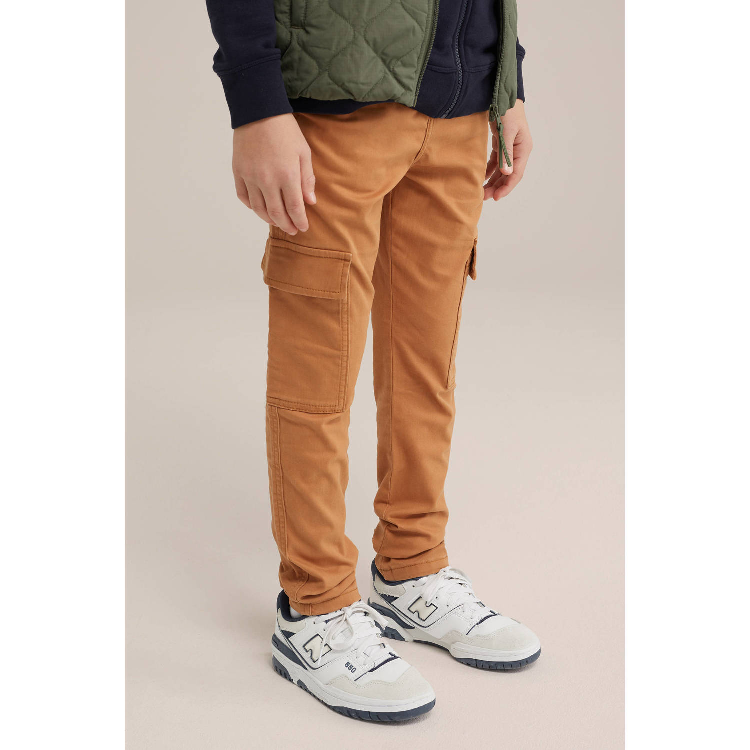 WE Fashion Blue Ridge slim cargo broek oranje