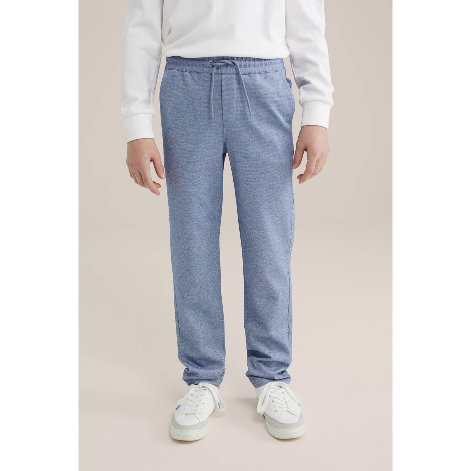 WE Fashion slim casual broek lichtblauw melange