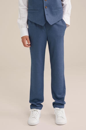 slim casual broek donkerblauw melange