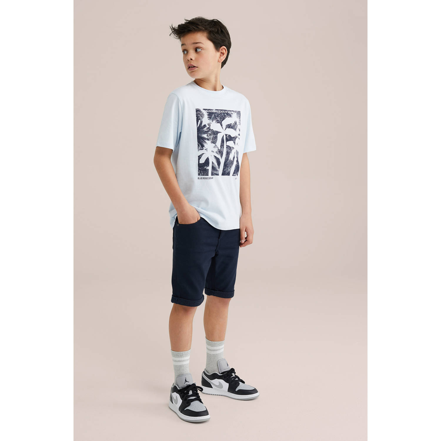 WE Fashion Blue Ridge regular fit denim short donkerblauw