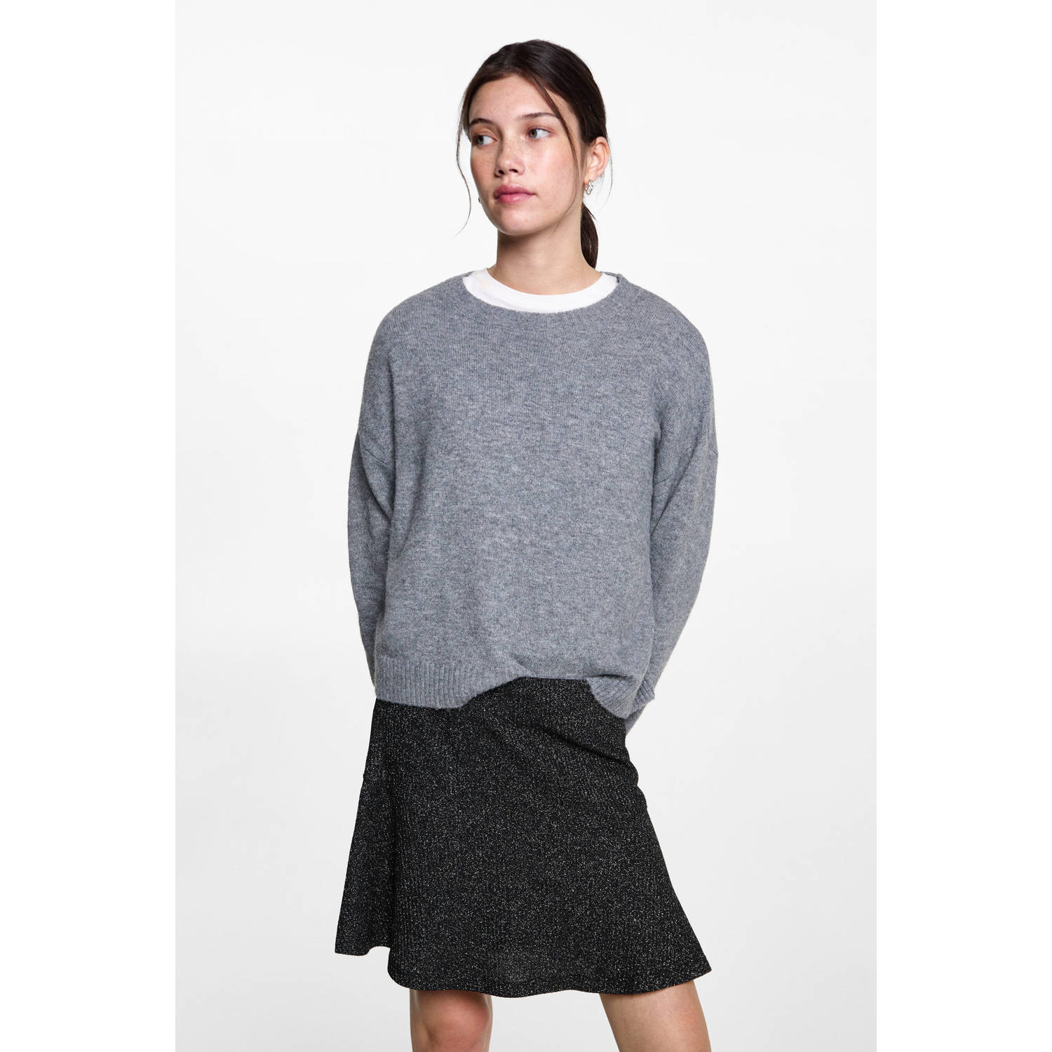 MANGO TEEN strokenrok met glitter zwart