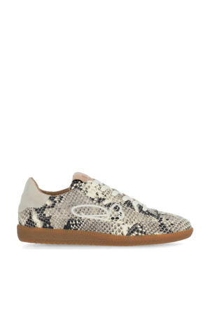 Pearl Sign  leren sneakers met slangenprint zwart/wit/taupe