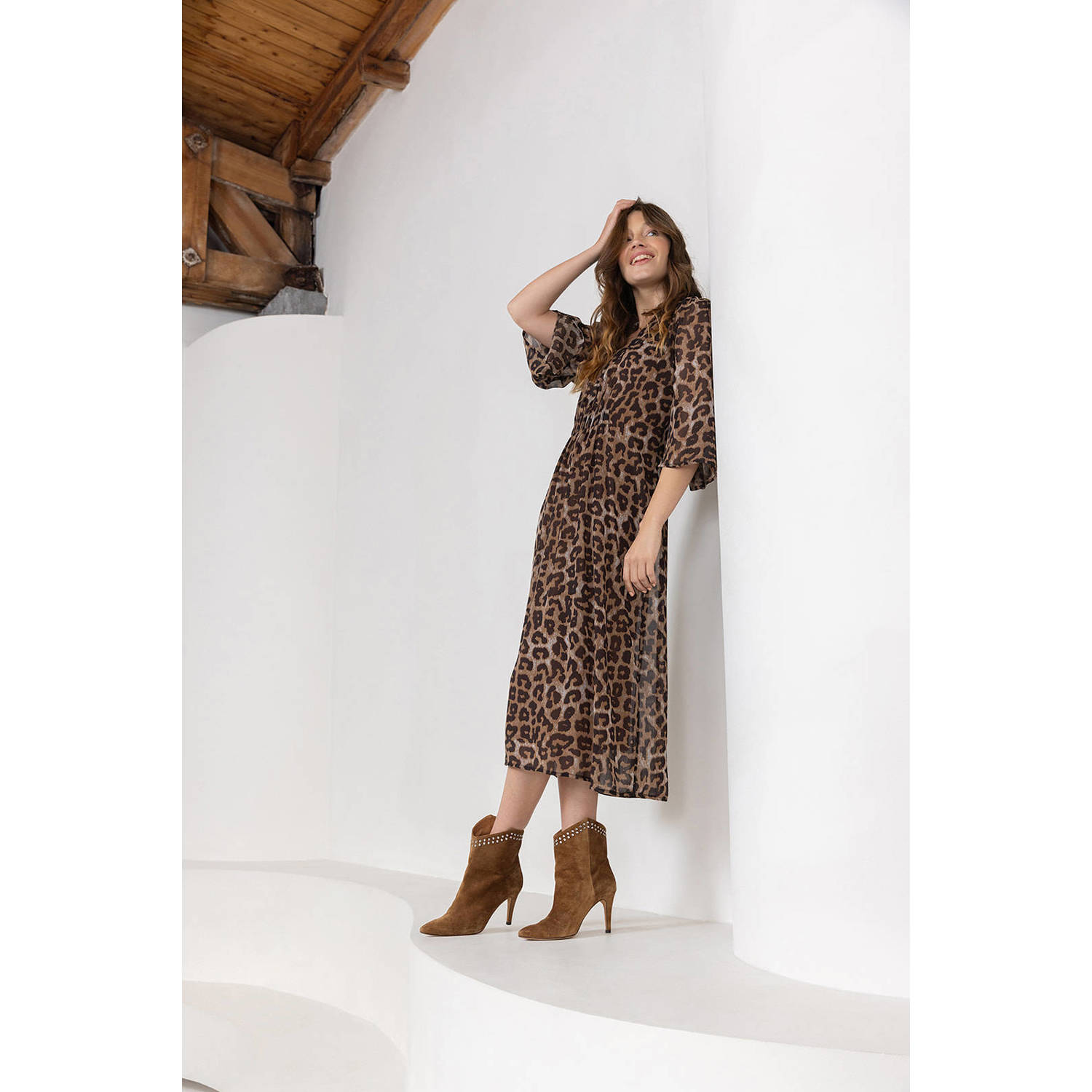 LabeL DOT midi jurk bruin