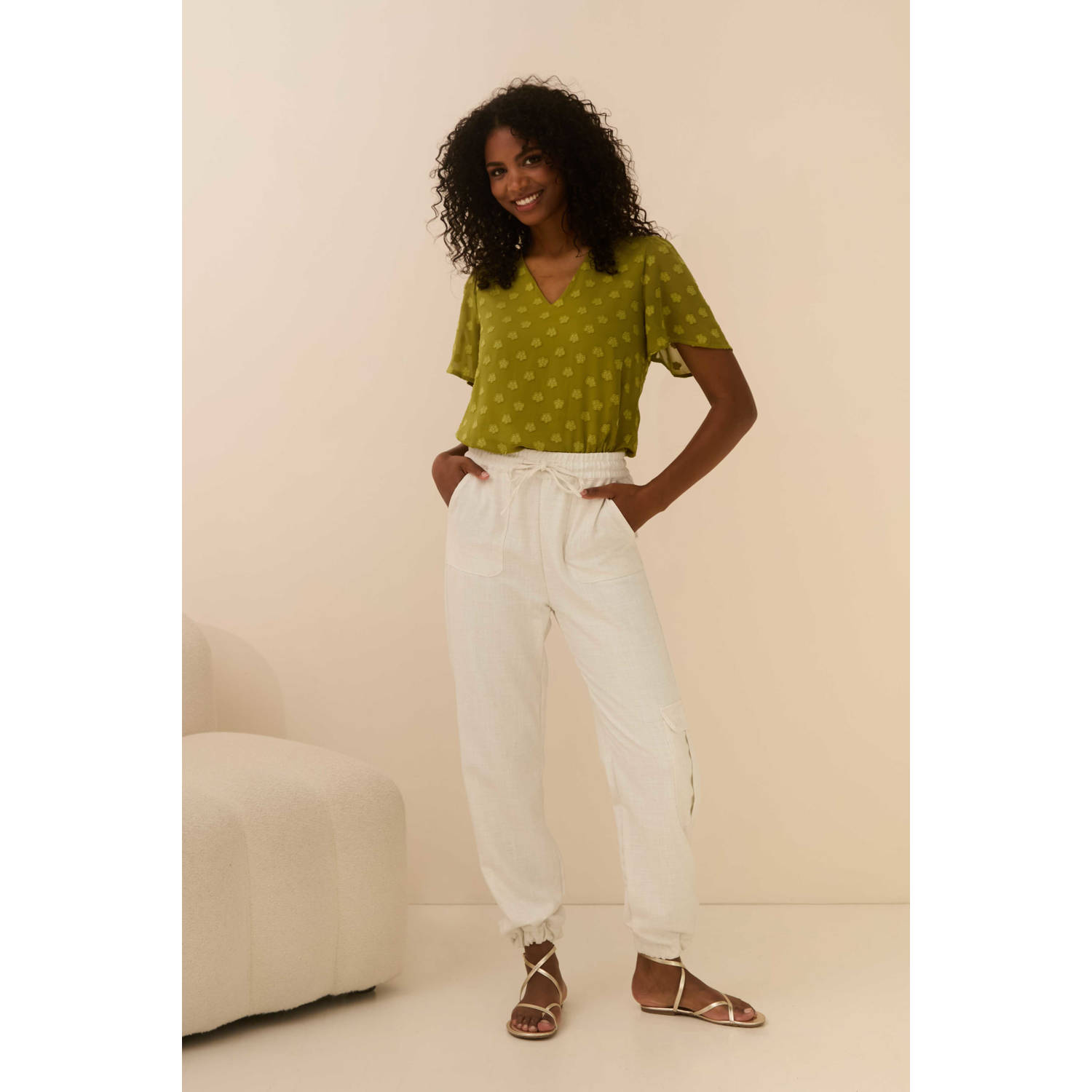 Lofty Manner slim regular waist broek ecru
