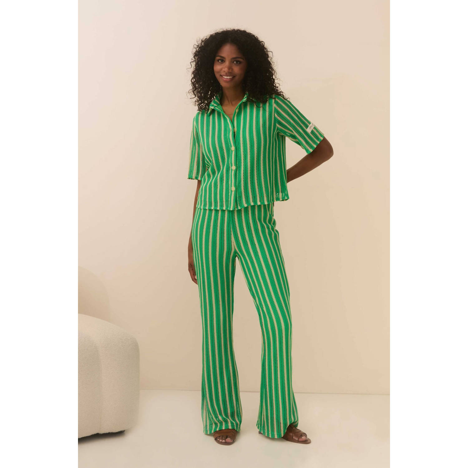 Lofty Manner flared high waist broek groen