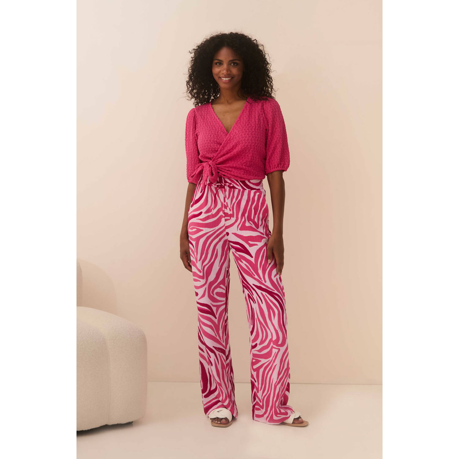 Lofty Manner straight high waist broek roze