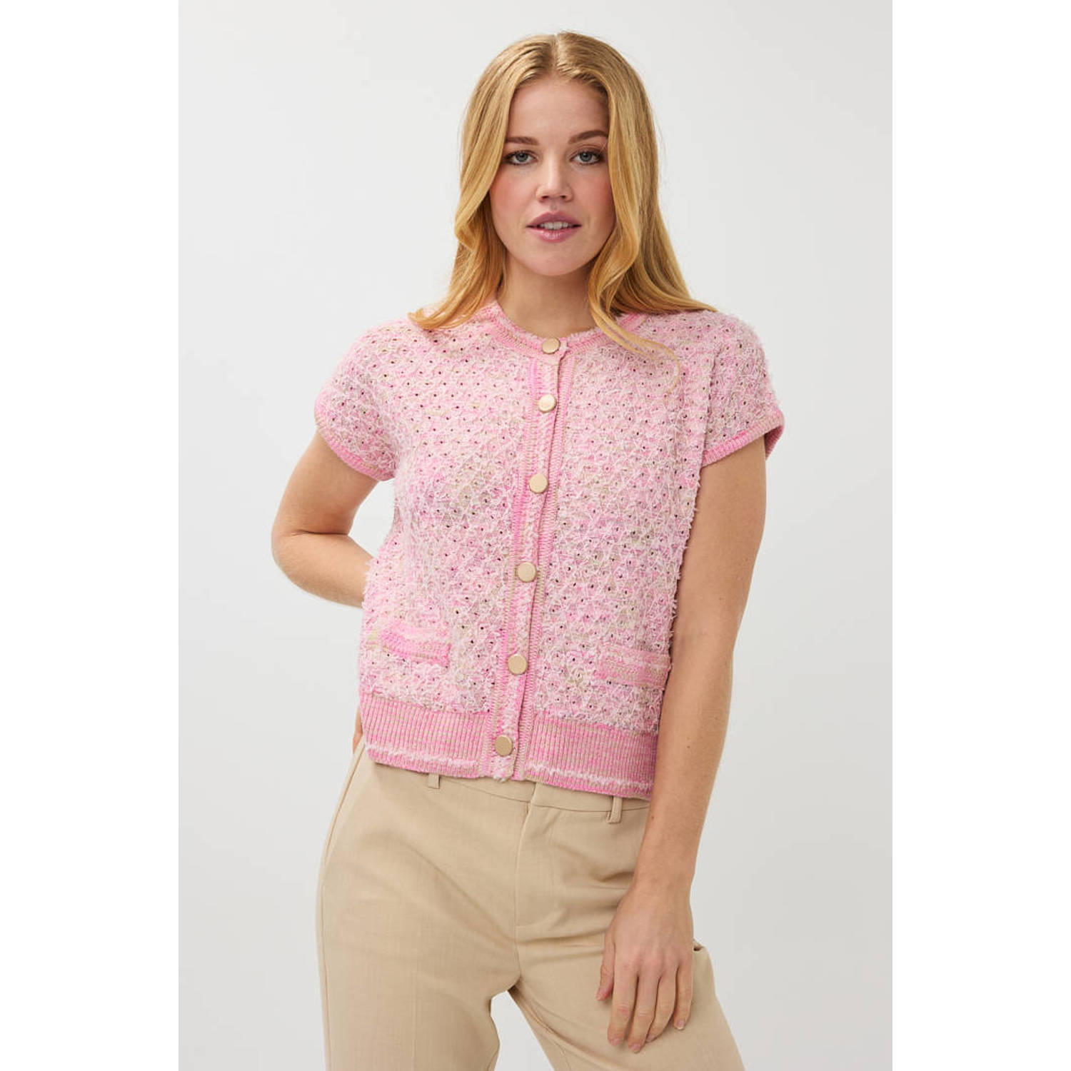 Esqualo gebreid vest lichtroze