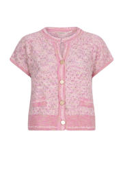 thumbnail: Roze dames Esqualo gebreid vest van viscose met effen, korte mouwen, ronde hals en knoopsluiting
