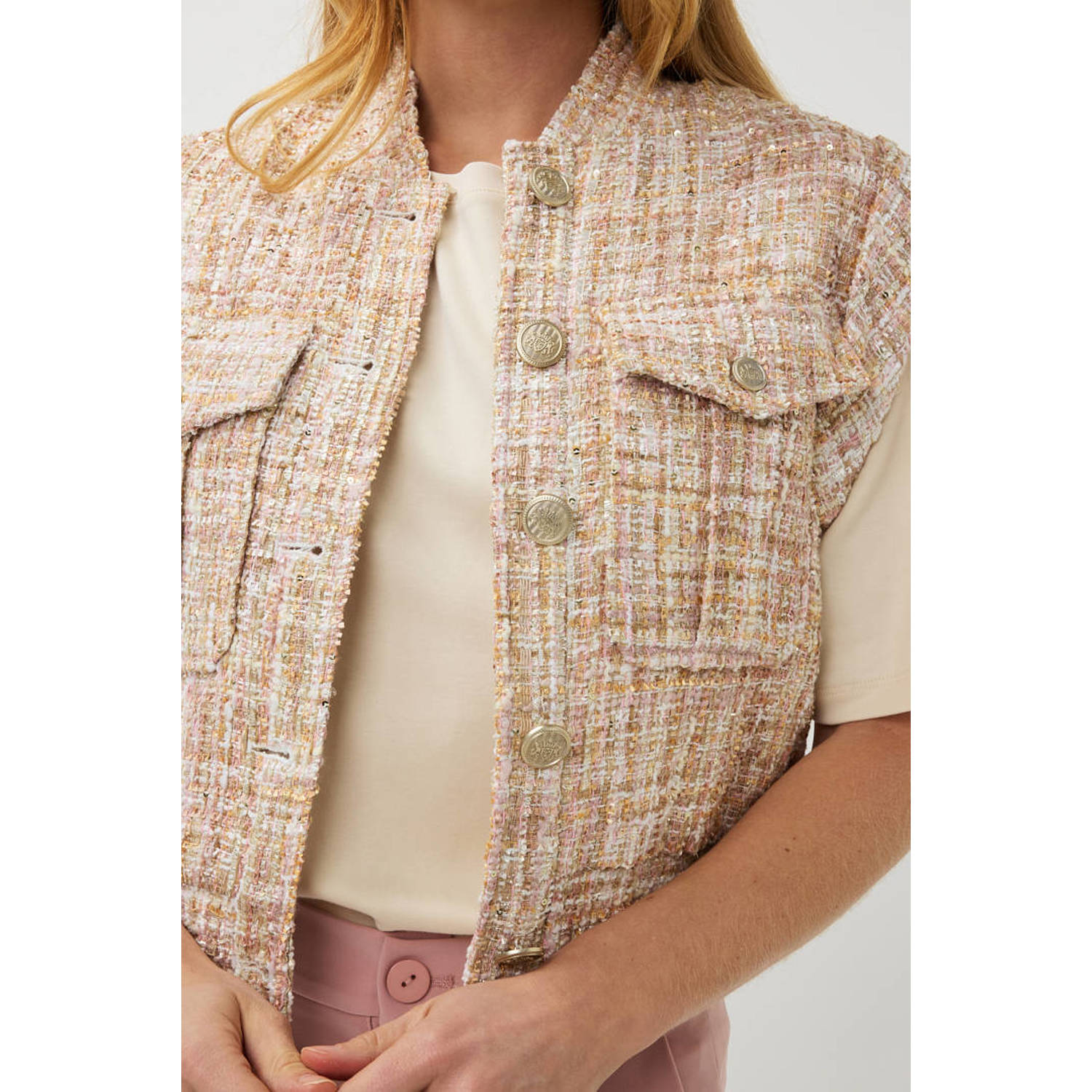 Esqualo Tweed Gilet Vest Sand Brown Dames