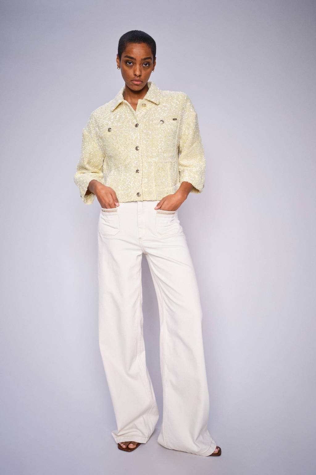 Mos Mosh high waist wide leg jeans ecru wehkamp