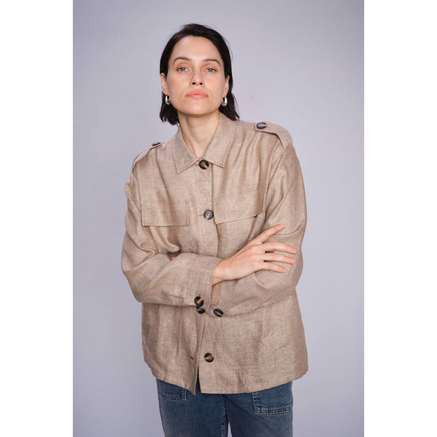 MOS MOSH Glimmende jas met geborduurde details Gray Dames
