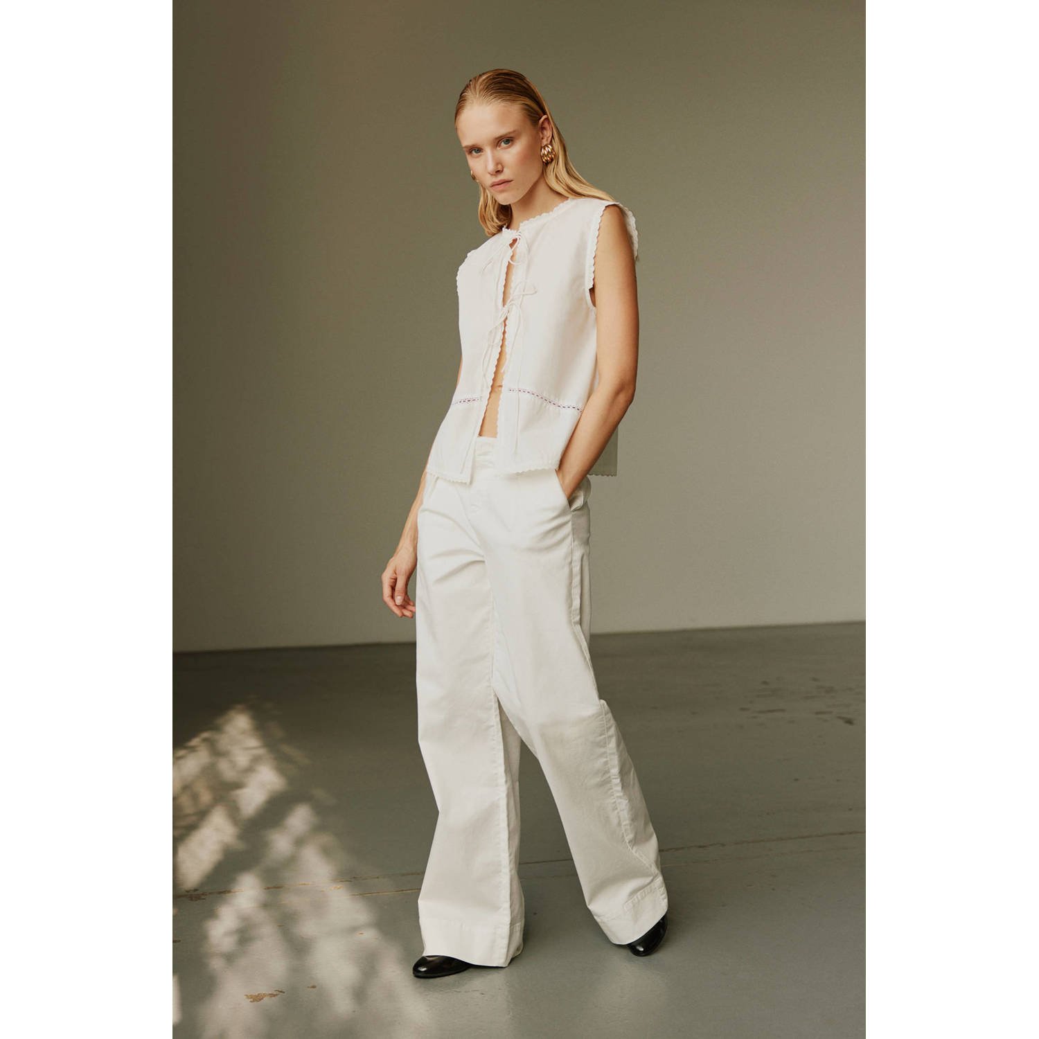 Sofie Schnoor wide leg regular waist broek wit