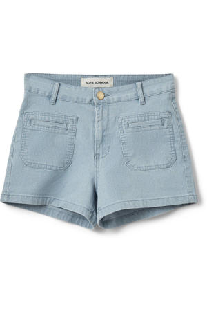 straight high waist denim short light blue denim