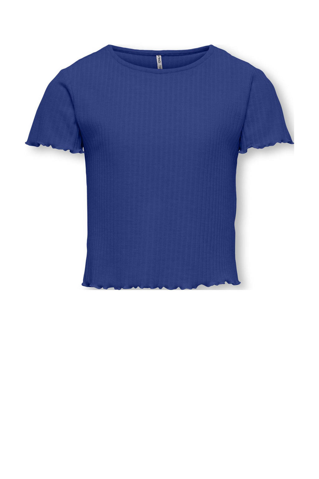 Blauwe meisjes KIDS ONLY GIRL T-shirt rib gebreid van polyester met effen, korte mouwen en ronde hals