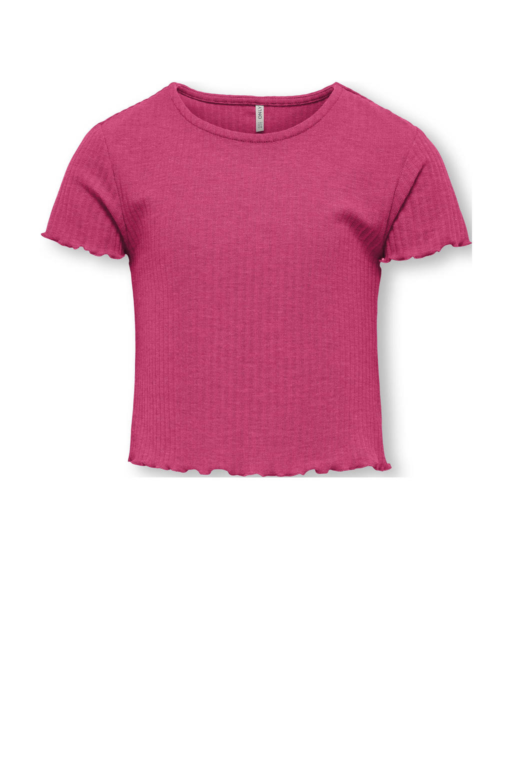 Roze meisjes KIDS ONLY GIRL T-shirt rib gebreid van polyester met effen, korte mouwen en ronde hals