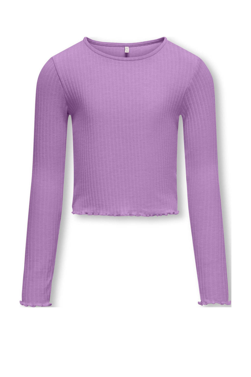 Violetkleurige meisjes KIDS ONLY GIRL longsleeve van polyester met effen, lange mouwen en ronde hals