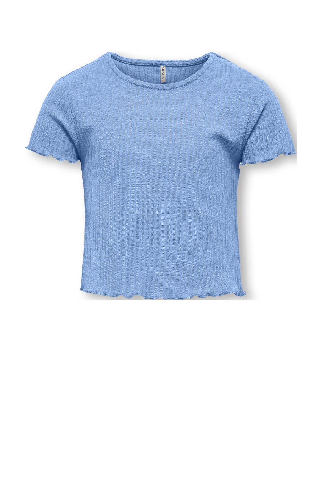 Lichtblauwe meisjes KIDS ONLY GIRL T-shirt rib gebreid van polyester met effen, korte mouwen en ronde hals