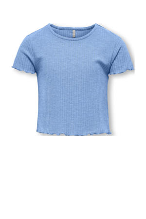 T-shirt rib gebreid zachtblauw