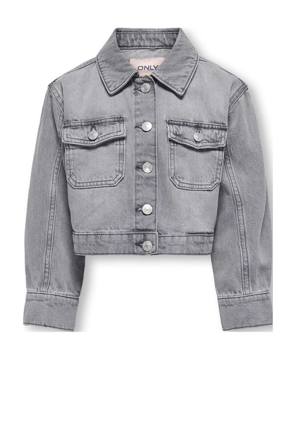 Grey denim meisjes KIDS ONLY GIRL spijkerjas van denim met effen, lange mouwen, klassieke kraag en knoopsluiting