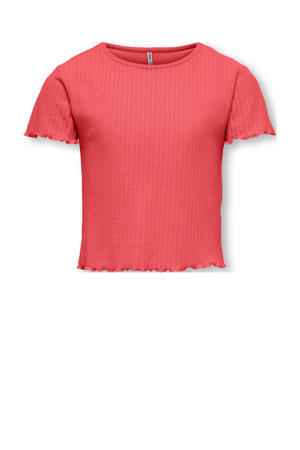 T-shirt rib gebreid koraalrood
