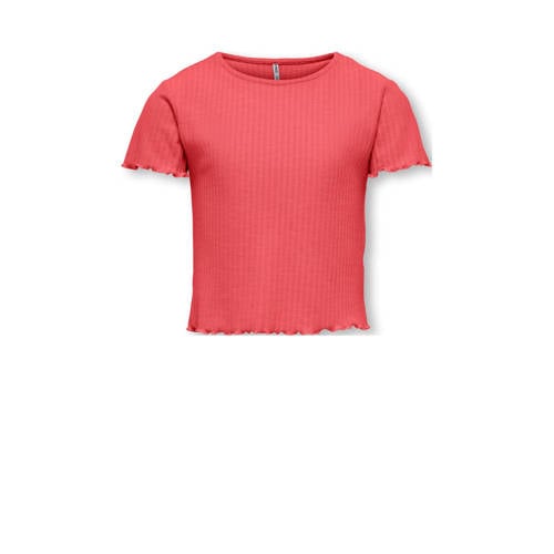 KIDS ONLY GIRL T-shirt rib gebreid koraalrood afbeelding