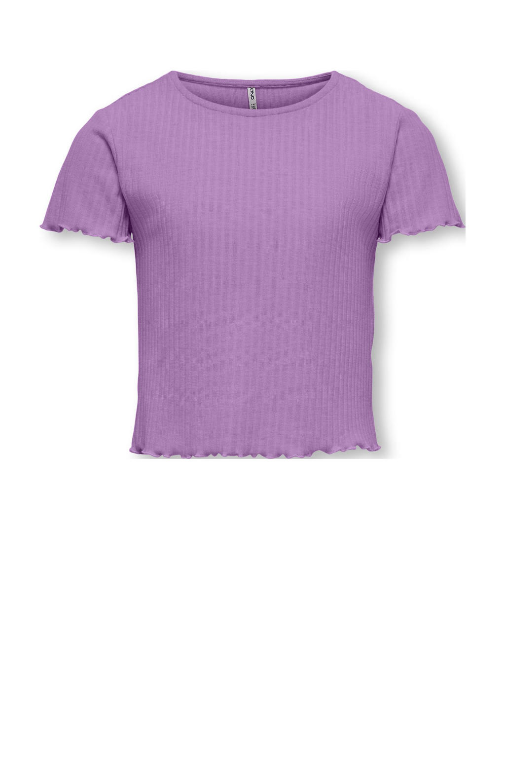 Paarse meisjes KIDS ONLY GIRL T-shirt rib gebreid van polyester met effen, korte mouwen en ronde hals