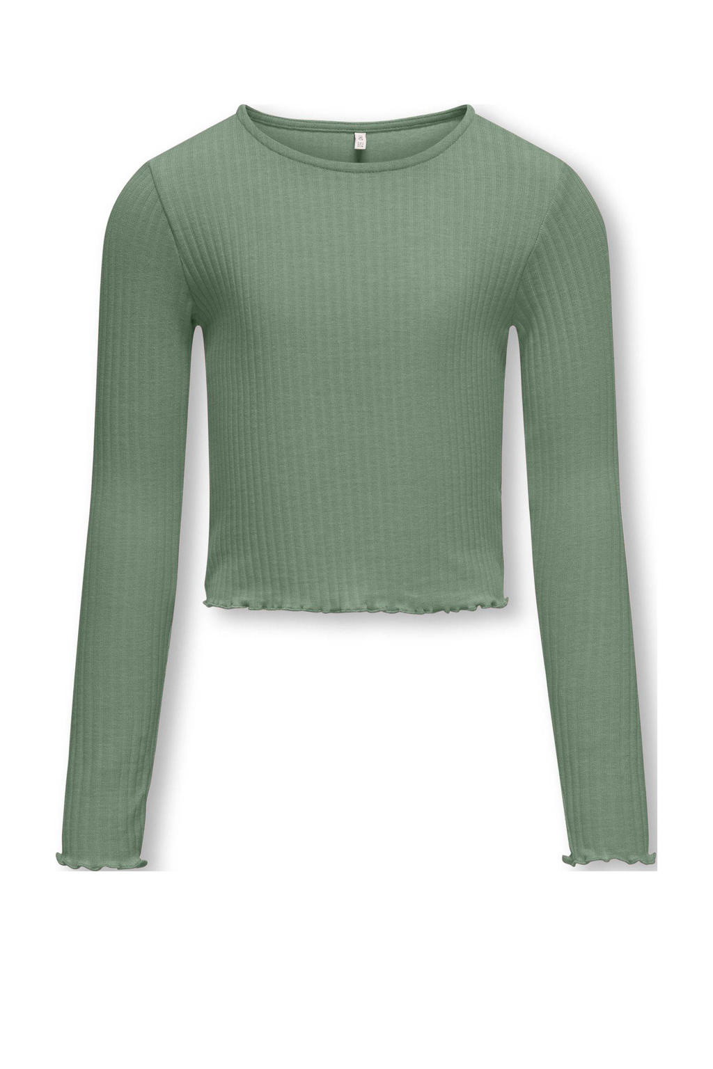 Groene meisjes KIDS ONLY GIRL longsleeve van polyester met effen, lange mouwen en ronde hals