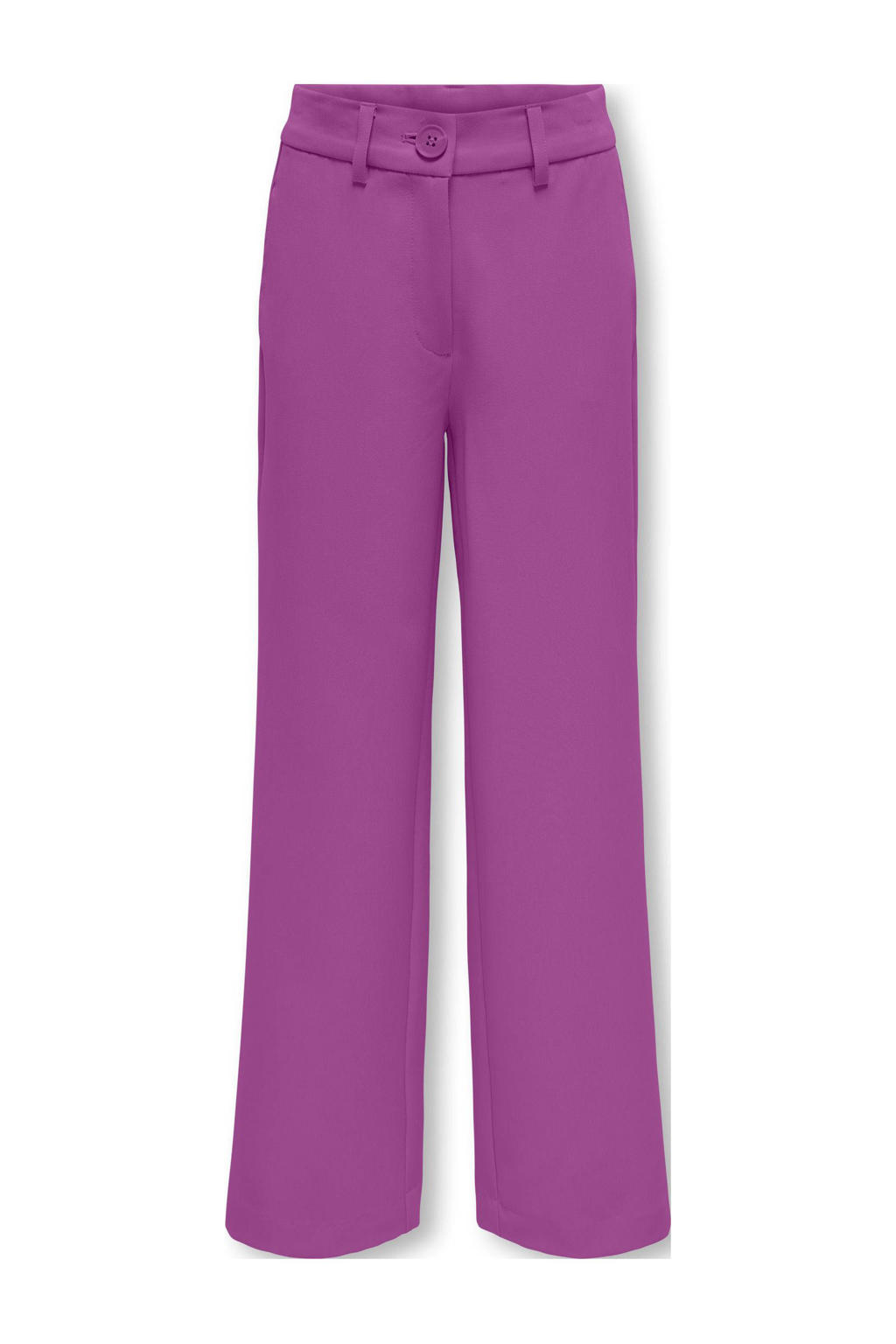 Paarse meisjes KIDS ONLY GIRL pantalon van polyester met straight fit, regular waist, rits- en knoopsluiting en effen