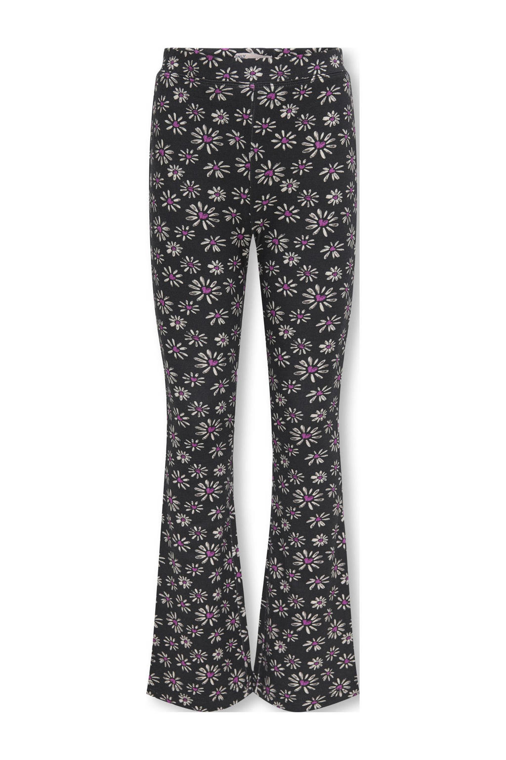 Zwarte meisjes KIDS ONLY GIRL flared legging van viscose met regular waist, elastische tailleband en bloemenprint
