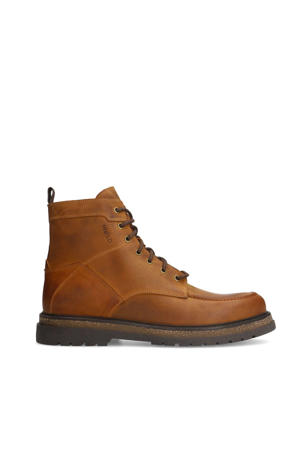leren veterboots cognac