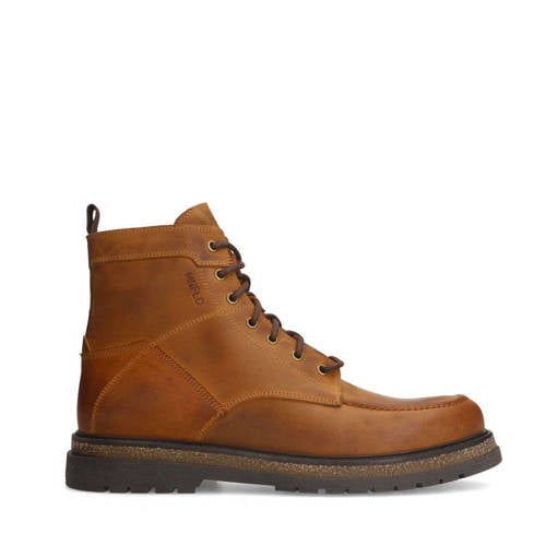 Manfield leren veterboots cognac afbeelding