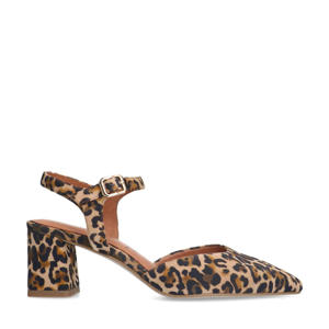   suède pumps met panterprint bruin/zwart