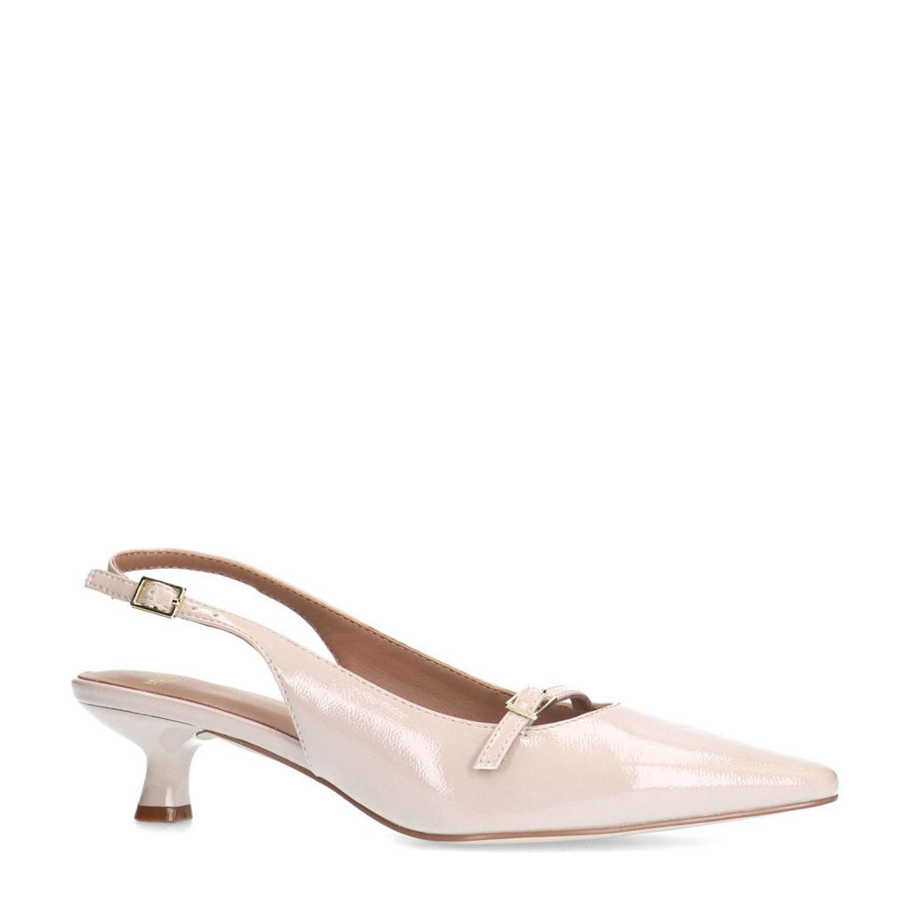 Beige dames Manfield lakleren slingback pumps van lak (synthetisch) met kitten heel en gesp