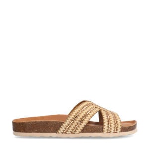 raffia slippers beige