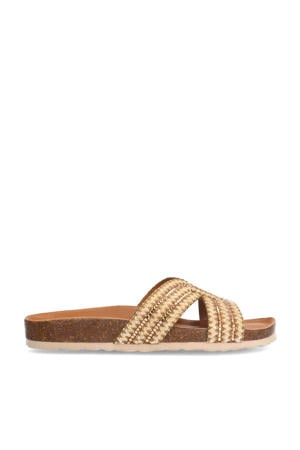 raffia slippers beige