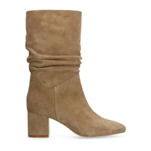   suède halfhoge laarzen beige