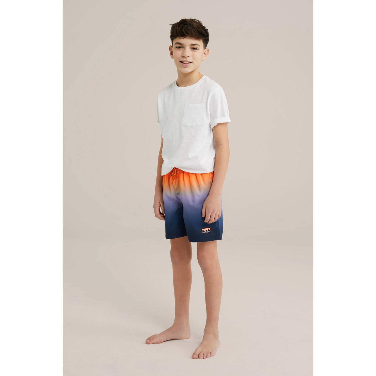 WE Fashion Zwemshort donkerblauw oranje