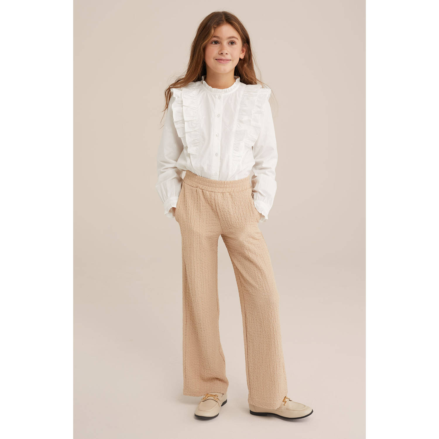 WE Fashion straight palazzo broek beige